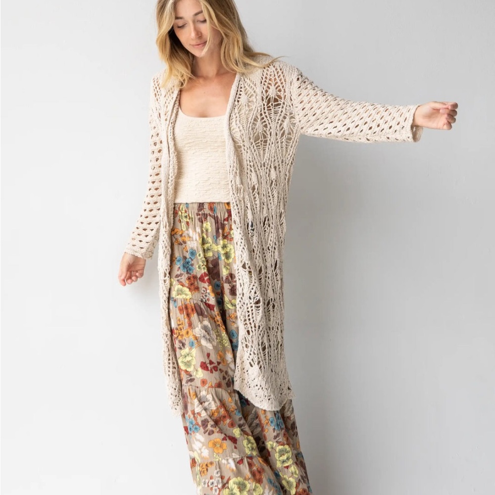 NATURAL LIFE Cream Open-Knit Long Cardigan